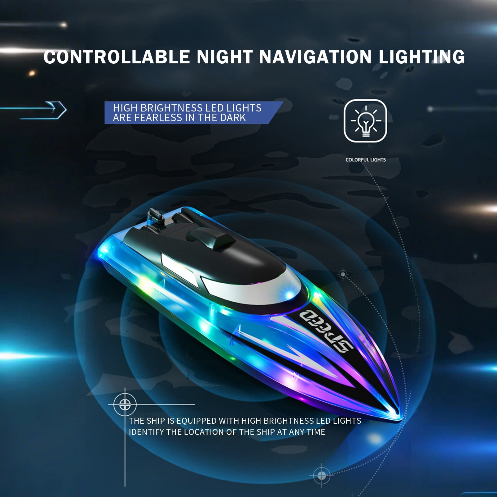 RC Boat with LED Lights - 14Inch Remote Control Boat for Kids and Adults, 2.4Ghz Fast RC Boats 15 KPH for Lakes & Pools with Rechargeable Battery, Summer Toys Gifts for Kids Age 8-12 White