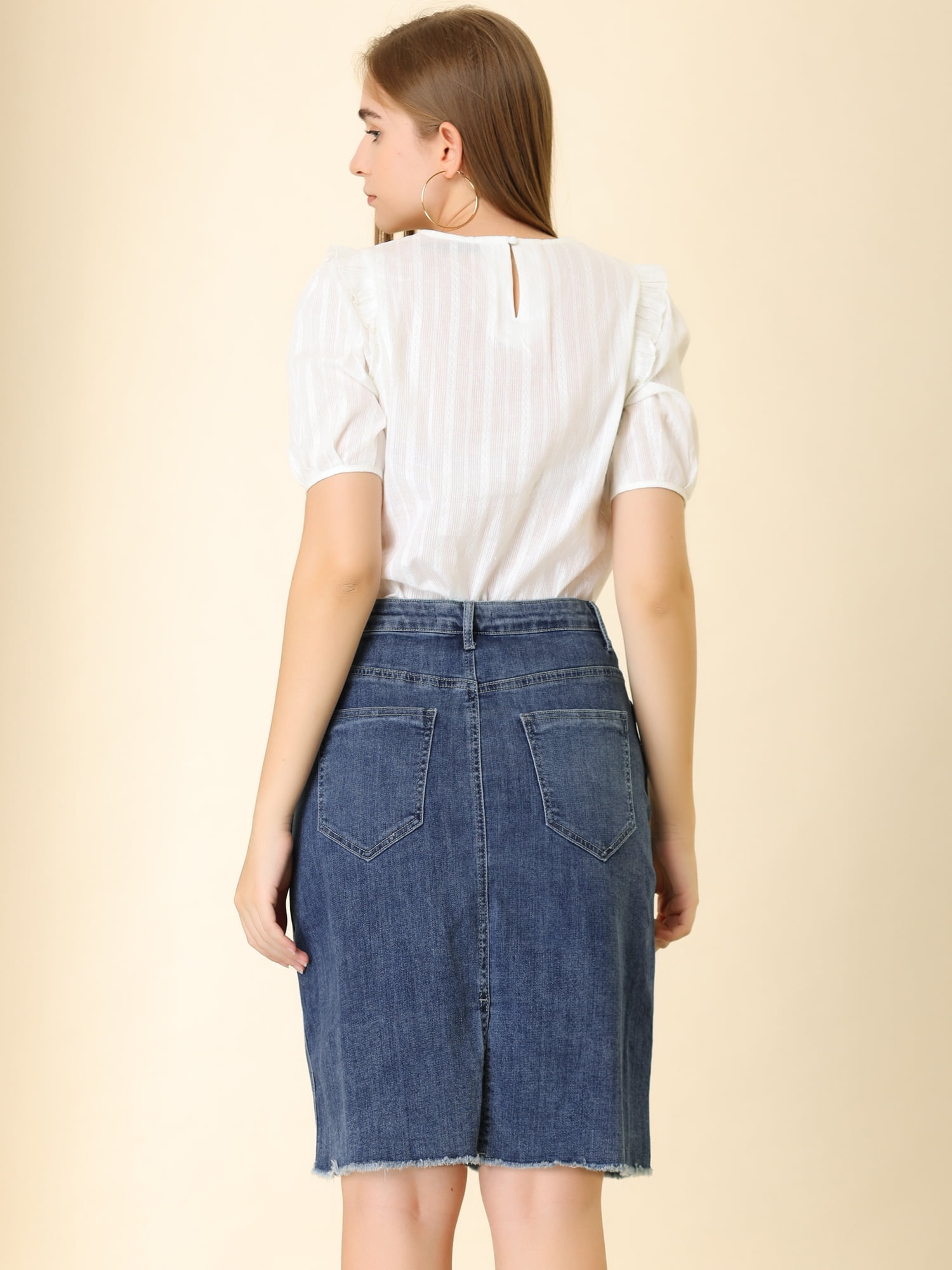 DARING DIVA Women's Ripped Hem Washed Jeans Denim Skirt XL Dark Blue