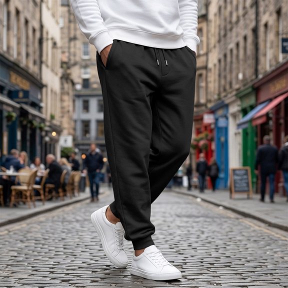 Resicozy Casual Joggers for Men Cotton Drawstring Elastic Waist Cargo Pants Lightweight Sweatpants with Pocket Black XL