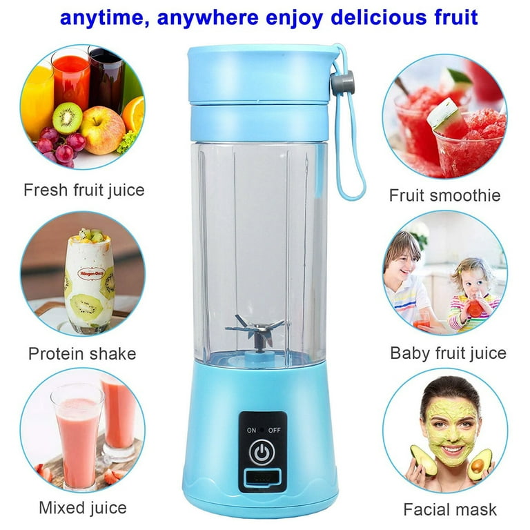 380ml Electric Juicer Bottle, Fruit Vegetable Blender, Portable Smoothie  Maker Mixer Bottle, Rechargeable Blender Bottle, Light Blue 