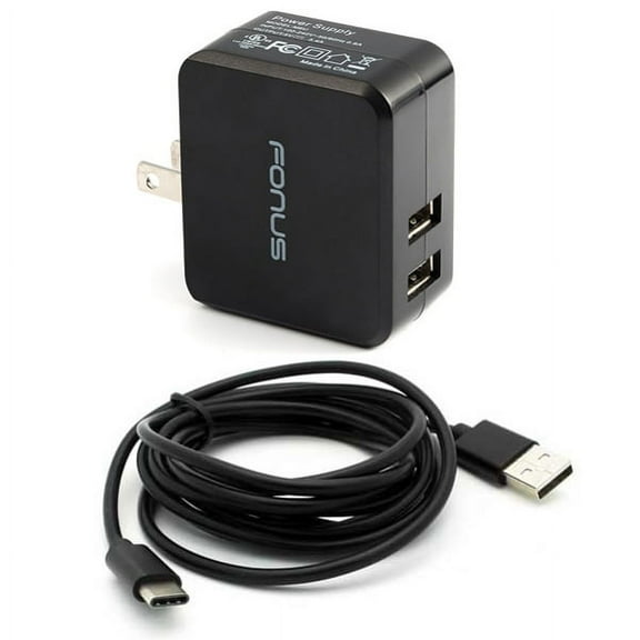 Home Charger for Motorola Moto G Play (2023) Phone - 17W 2-Port USB 3.4A Type-C Cable 6ft Compatible With Moto G Play (2023)