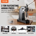 thumbnail image 2 of VEVOR Arbor Press, 3 Ton Ratchet Type Arbor Press, Ratchet Leverage Arbor Press with Handwheel, 12.2" Maximum Height, Cast Iron Manual Desktop Punch Press, for Stamping, Bending, Stretching, Forming, 2 of 9