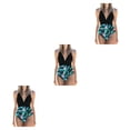 thumbnail image 3 of Advancent Traje de baño sin mangas para mujer, traje de baño de poliéster con escote en V profundo para fiesta, ropa de playa para mujer, Flor negra + verde METRO 3Conjunto, 3 of 6