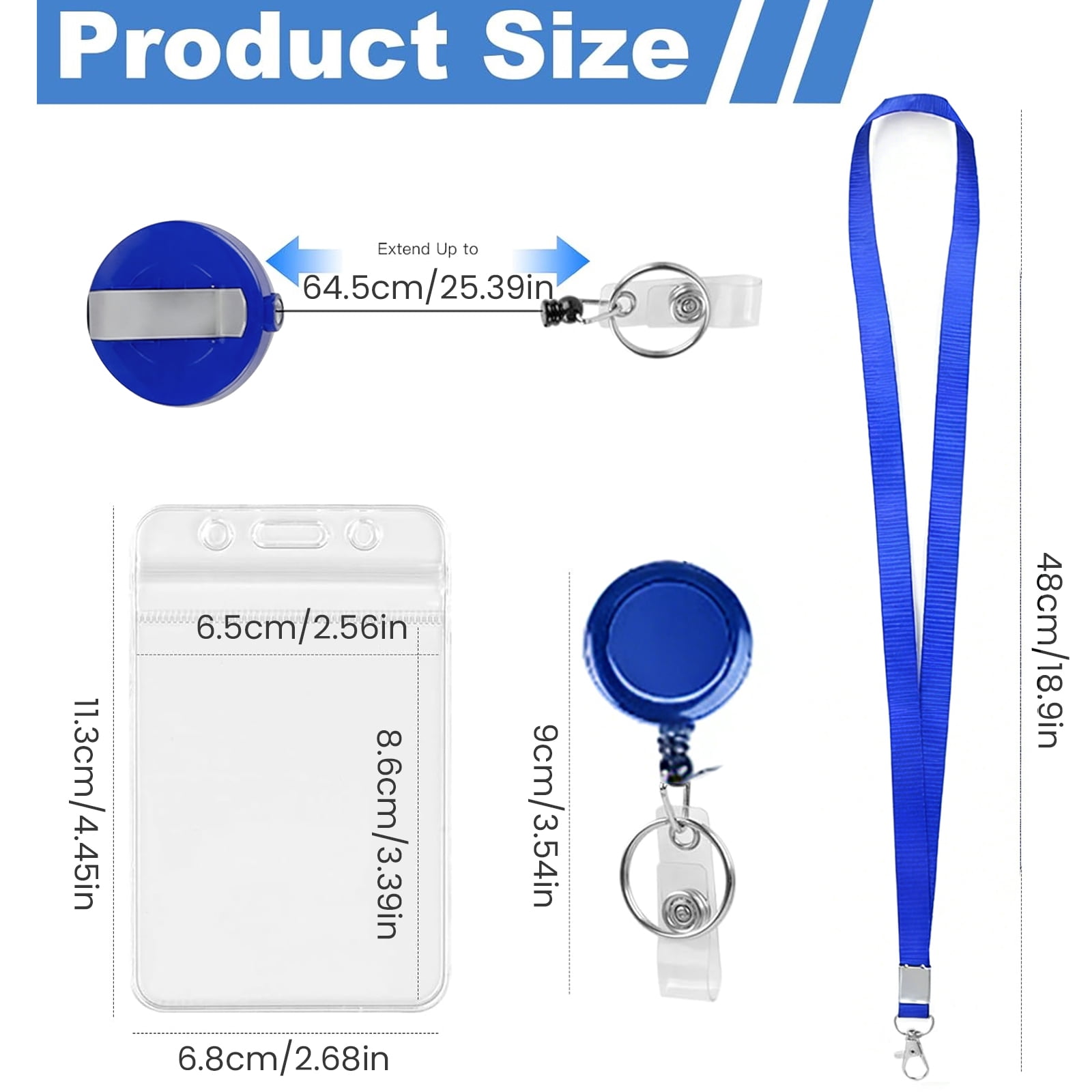 DIYMAG 24 Pcs ID Badges Holder with Clip & 25in Retractable Lanyards, Clear ID Card Holder(Bule)