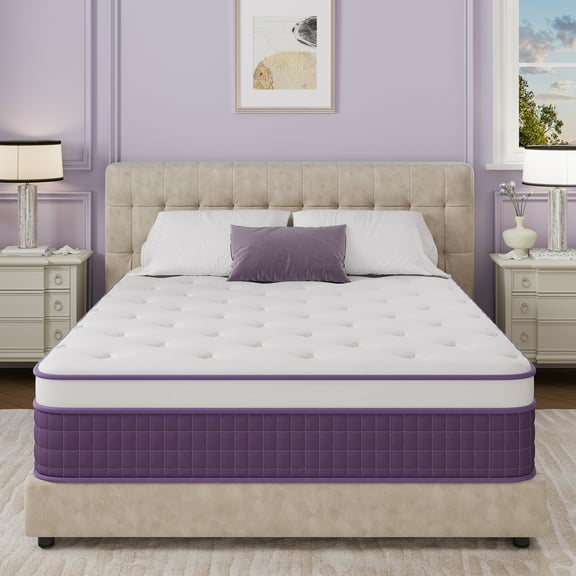 Sailvan King Mattress 12 inch, Purple King Size Mattress in a Box, Hybrid Mattress with Memory Foam & Pocket Innersprings, Medium Firm for Pressure Relief, CertiPUR-US