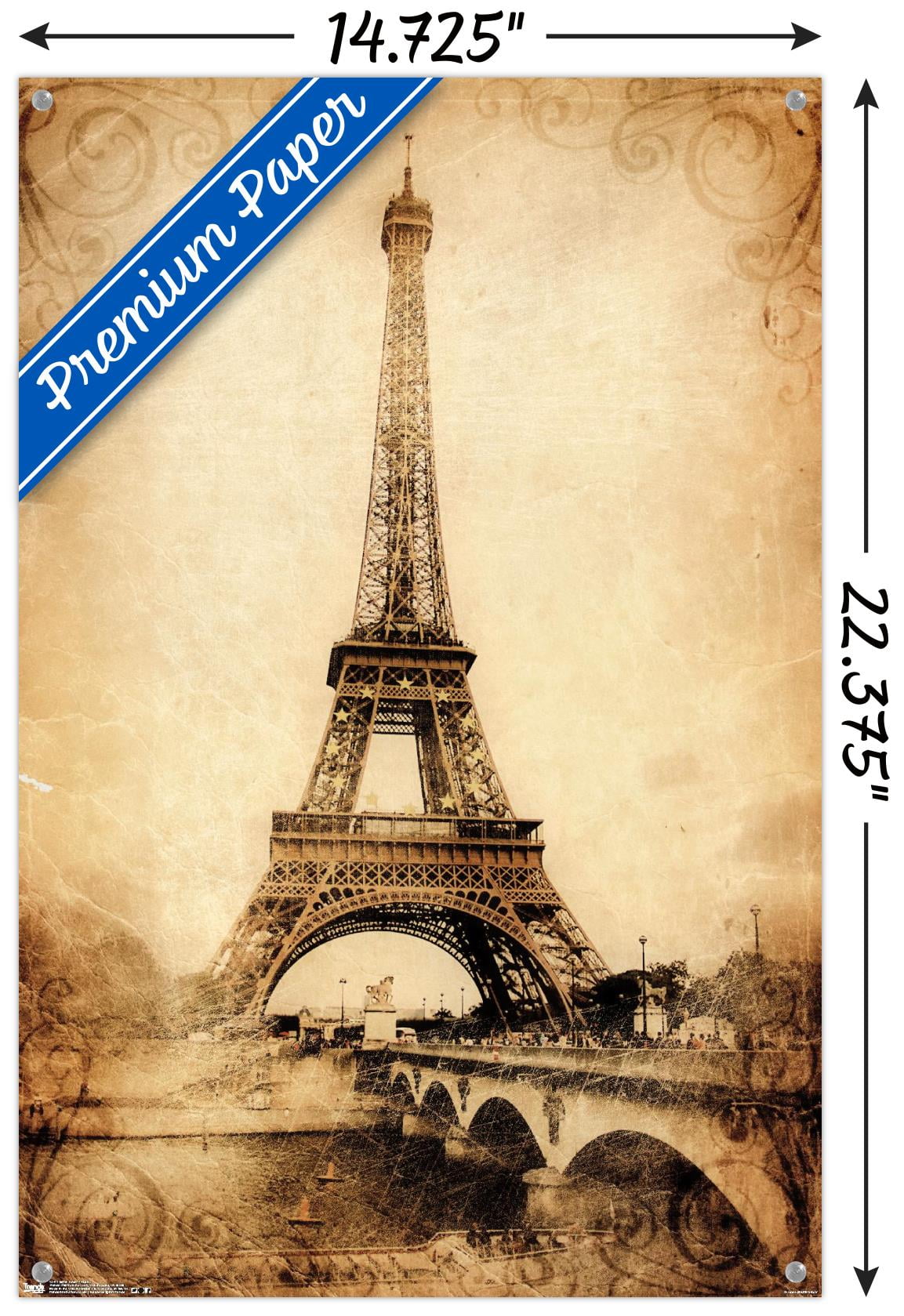 The Eiffel Tower - Rustic Wall Poster with Push Pins, 14.725" x 22.375"