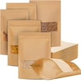 thumbnail image 1 of 75pcs Kraft Stand Up Pouches, Zip Lock Stand Up Bags with Clear Window, Reusable, Heat-Sealable for Home or Business - 4.7 x 8 inches, 6oz, 1 of 5