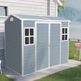 thumbnail image 3 of 8x4 FT Plastic Outdoor Shed - Features Two Windows, Double Doors & Floor for Garden/Lawn Storage, 3 of 8