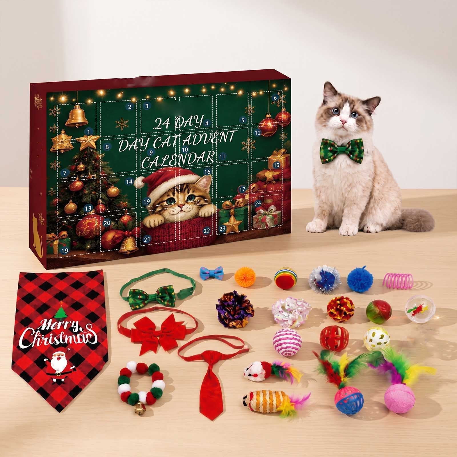 24 Day Advent Calendar Christmas Interactive Toy Set With Assorted Kitty Play Accessories
