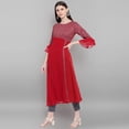 thumbnail image 4 of Janasya Indian Round Neck 3/4 Sleeve Digital Print Maroon Poly Crepe Kurta For Women, 4 of 7
