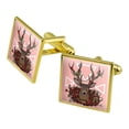 thumbnail image 1 of Deer Head Floral Square Cufflink Set - Silver or Gold, 1 of 5