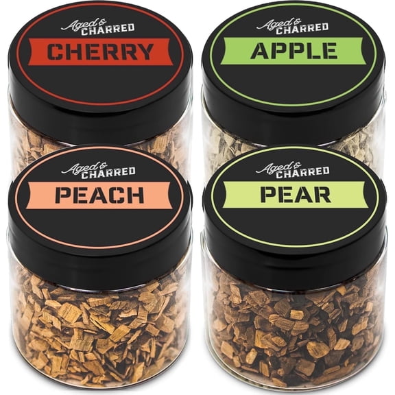 Wood Chips for Cocktail Smoker - Fruit 4-Pack: Apple, Cherry, Peach, Pear Woods Chips for Drinks - Cocktail Smoker Chips - Whiskey Wood Chips by Aged & Charred Fruit Pack