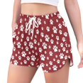 thumbnail image 2 of FORMRS Womens Swim Shorts Mesh Liner Quick Dry Casual Beach Board Bottom with Pockets, Sizes S-2XL, Red Cartoon Paws Pattern, 2 of 9