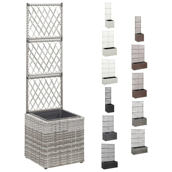 vidaXL Planter Flower Box Trellis Patio Raised Bed with Rattan Look Solid Wood