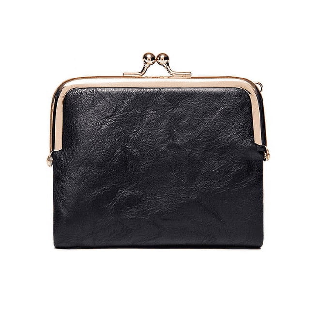 ZHAOCHENG Cartera pequeña para mujer (negro) Cartera pequeña vintage de piel sintética para mujer con cremallera y candado