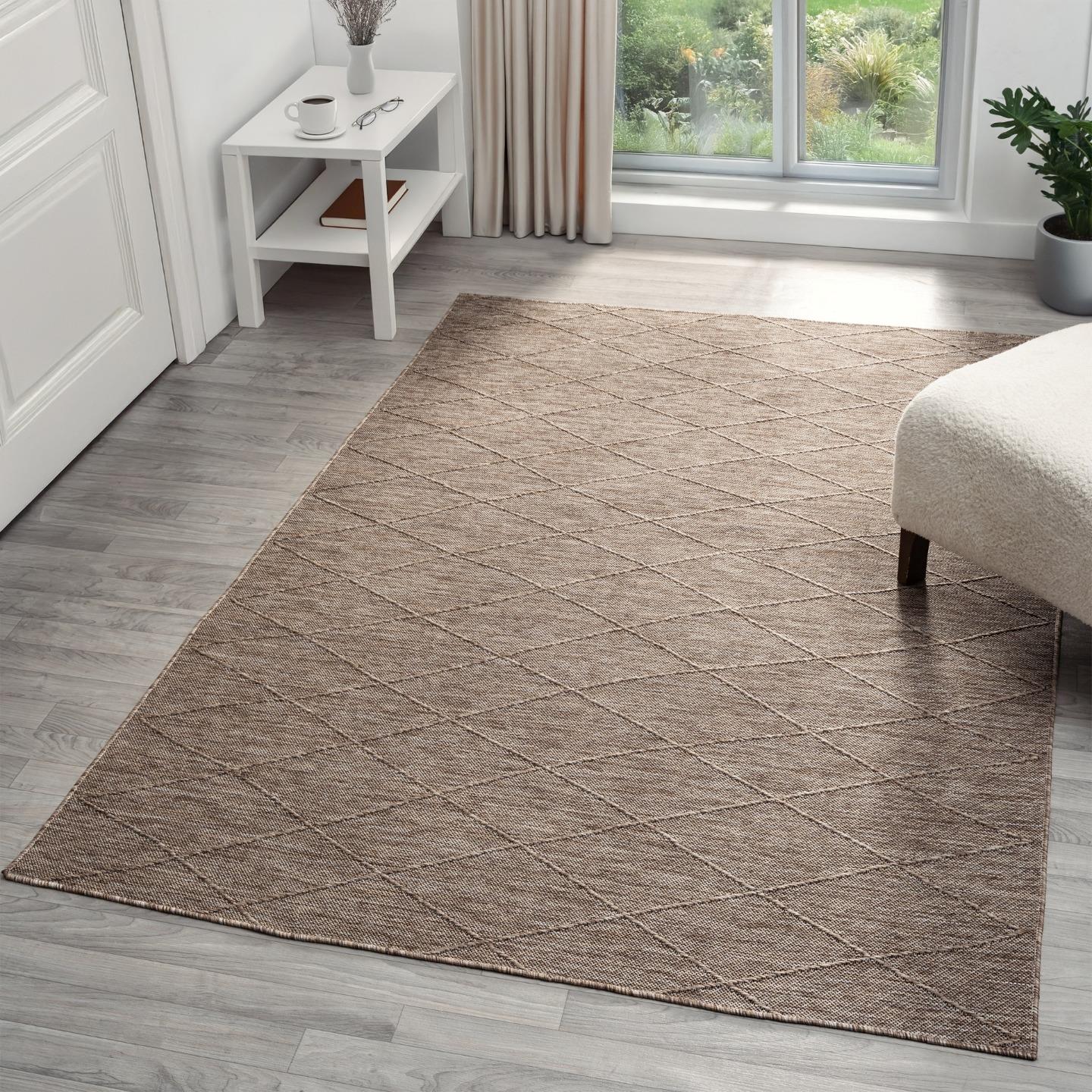 Luxe Weavers Non-Slip Washable Outdoor Beige 9x12 Area Rug, Modern Geometric Carpet