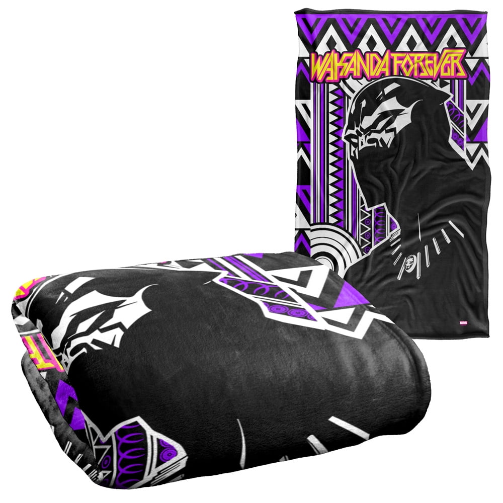 Marvel Black Panther Blanket, 36"x58", Wakanda Forever Geometric, Silky