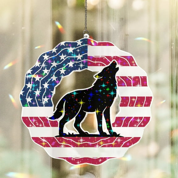 Lotusprinthandmade America Flag Wolf Custom Shape Star Hologram Ornament 3.5in, Patriotic Wolf Decor, US Animal Ornament