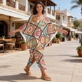 thumbnail image 4 of Xixirimido Boho Style Mandala Flower Print Women’s Plus Size Beach Kaftan Dress V-Neck Batwing Sleeve Swimsuit Cover Up Flowy Caftan Dress for Pool, Cruise & Resort Wear, 4 of 7
