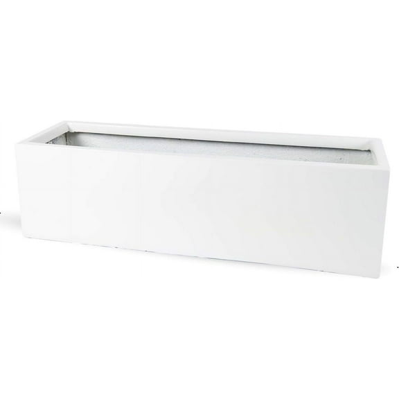 Glossy White Rectangle Flower Pot Modern Rectangular Balcony and Window Planter Box, 8" H x 8" W x 20" L - The Essentials Series