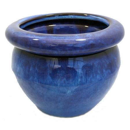 Blue Ceramic Bonsai Pot - Round Self Watering Glazed Ceramic Pot - Blue - 6 1/4 x 4 3/4