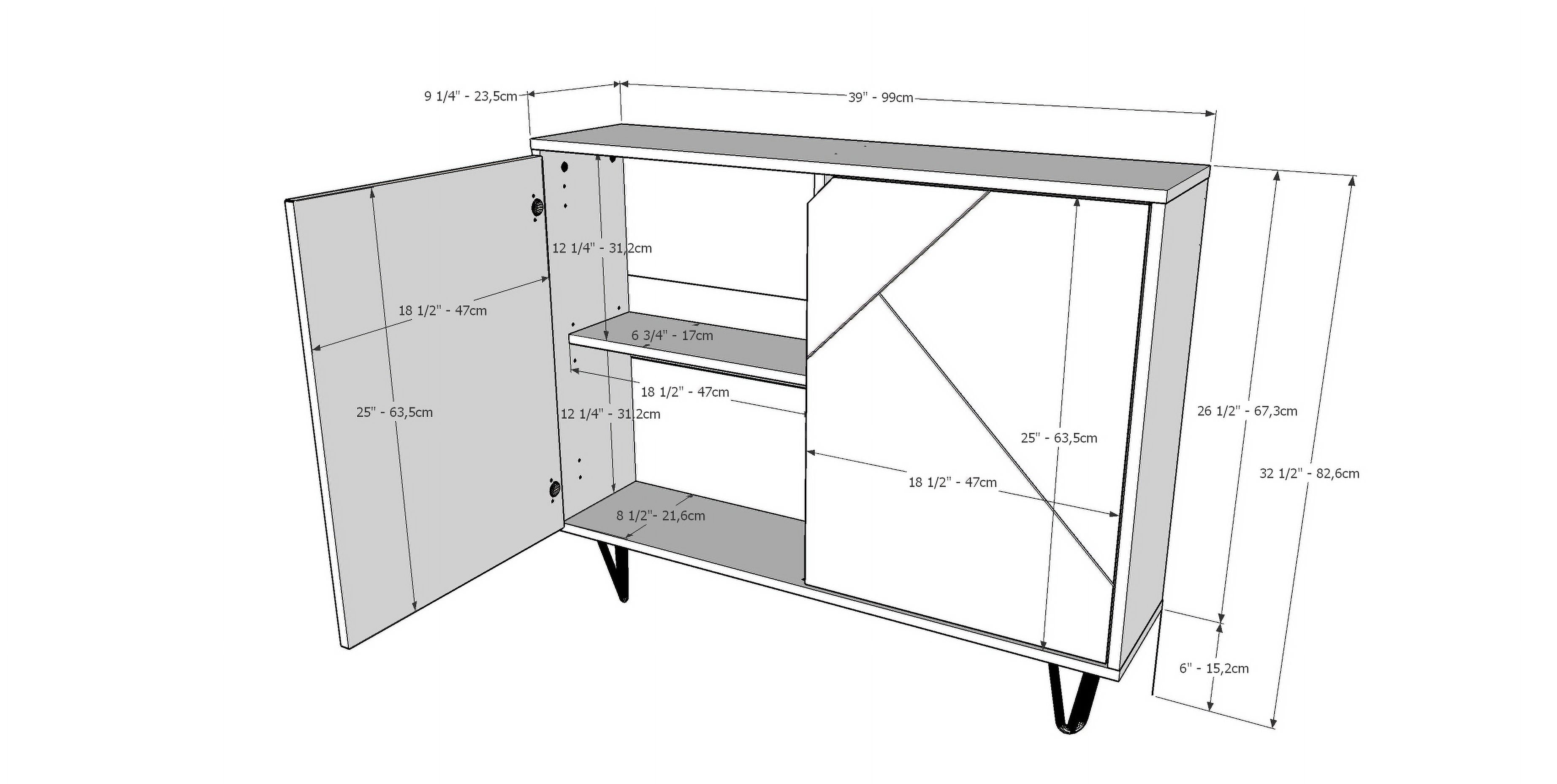 Nexera Slim Modern Wood Accent Cabinet with 2 Doors, White