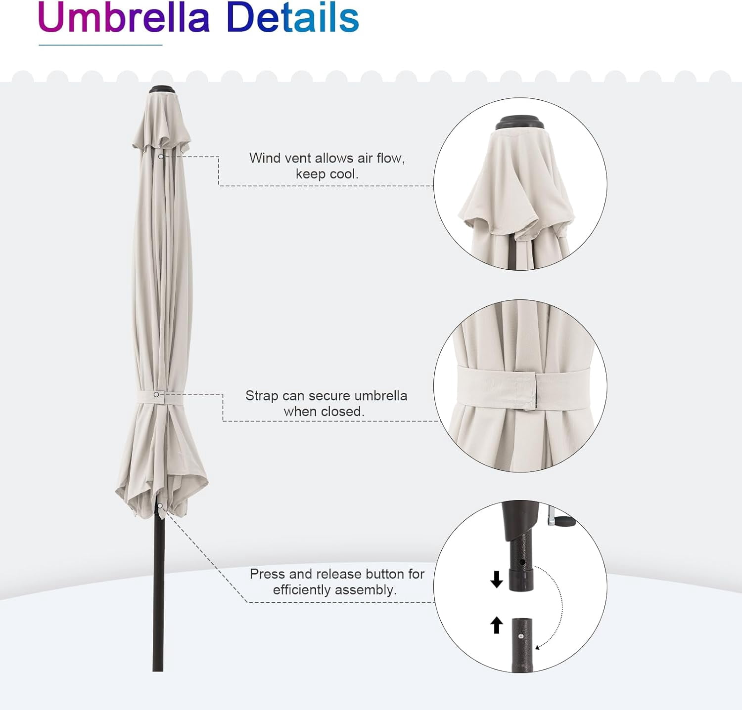 Bigleap 9FT Patio Umbrella, Market Umbrella with 8 Sturdy Ribs, Outdoor Table Umbrella for Garden, Lawn, Backyard, Pool, White