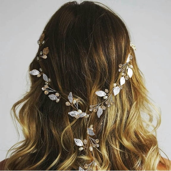 Leaf Bride Wedding Hair Vine Silver Pearl Headpieces Champagne Rhinestone Hair Pieces Crystal Bridal Hair Accessories for Women and Girls