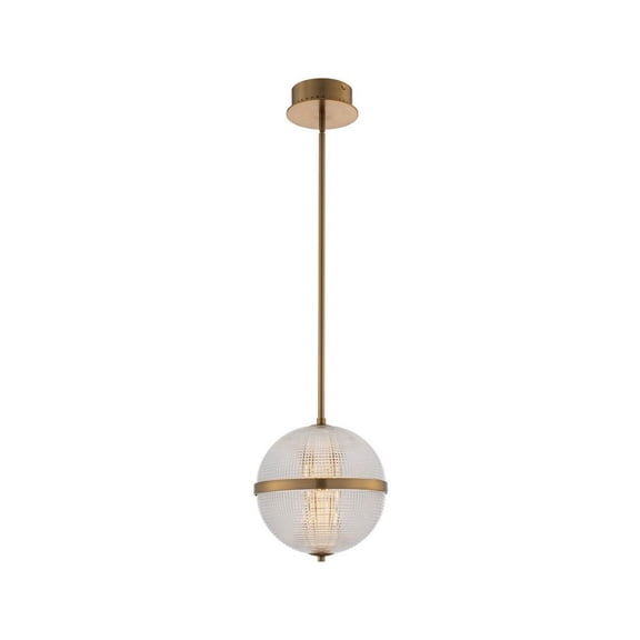 512111WB-Kalco Lighting-Portland - 10 Inch 12W LED Mini Pendant Winter Brass Finish with Clear Criss Cross Glass