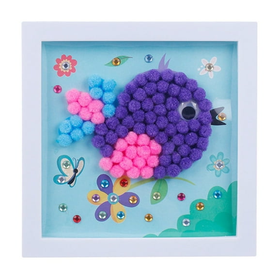 Pom Poms DIY Crafts for Adults Photo Frame Painting Set 6.8x6.8 Inch Wood Picture Frame Bird Pom Pom Kit Painting Art