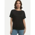 thumbnail image 2 of Women's Short Sleeve Boat Neck Dolman Top with Side Shirring, 2 of 6