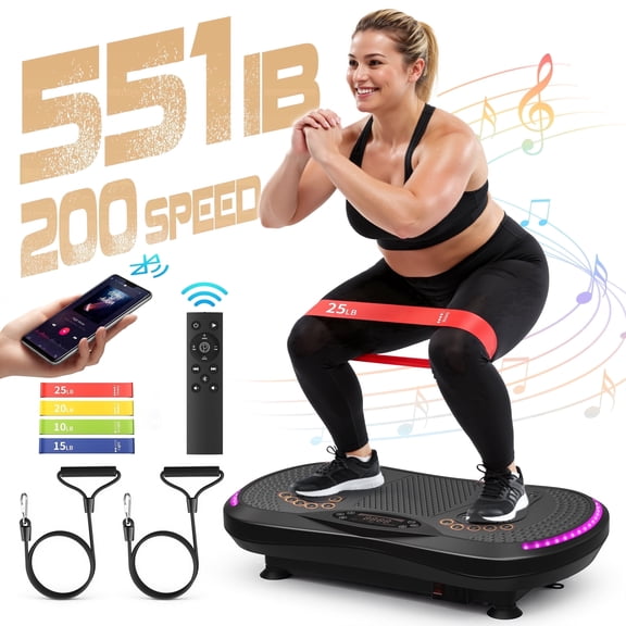 RELOIVE Vibration Plate Exercise Machine - Whole Body Workout Vibration Platform, 551 lbs Capacity Vibrating Fitness Plate with 200 Speeds, Magnet Pedal, Bluetooth & Resistance Bands
