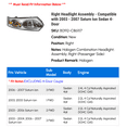 thumbnail image 2 of Right Headlight Assembly - Compatible with 2003 - 2007 Saturn Ion Sedan 4-Door 2004 2005 2006, 2 of 2