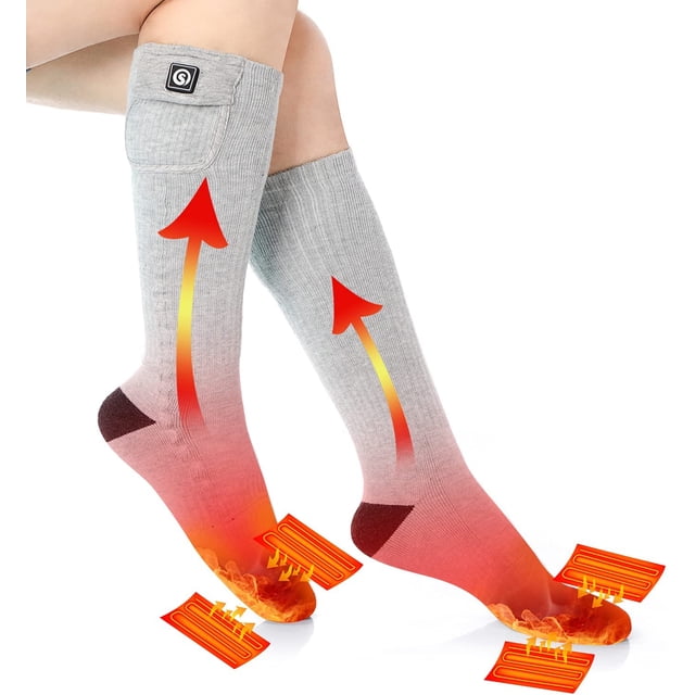 Calcetines calefactables para hombres y mujeres, calcetines de esquí largos y gruesos con batería eléctrica recargable para invierno, senderismo, camping, motocicleta, ciclismo, correr, gris brillar Electrónica