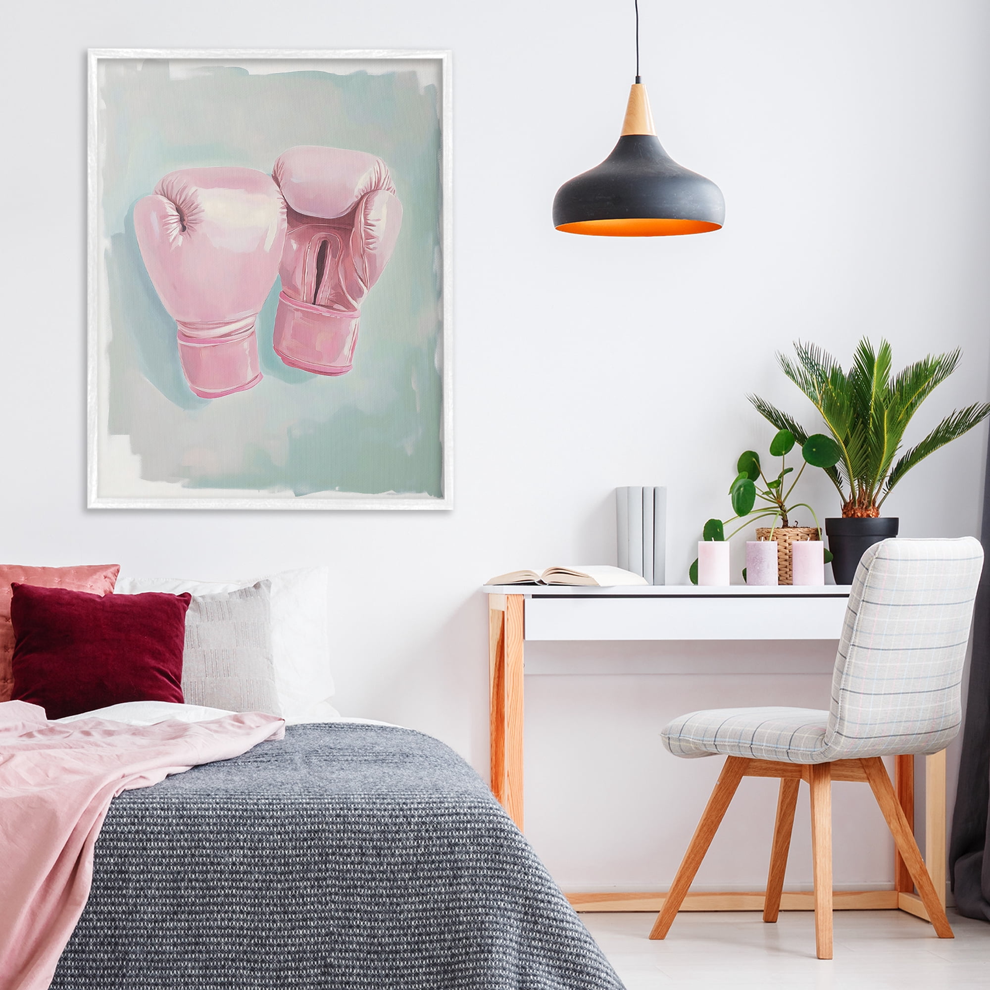 Stupell Industries Feminine Pink Boxing Gloves White Framed Giclee Art, design by The Prints Vibe