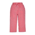 thumbnail image 5 of Cropped Pants for Women Casual,Summer Capri Pants for Women Casual Plaid Pants Straight Leg Elastic Waist Capri Beach Drawstring Pant with Pocket, 5 of 6
