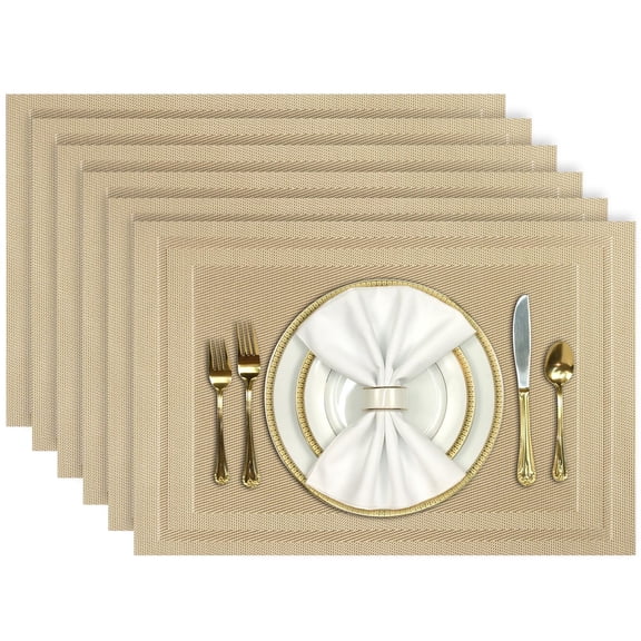 Placemats Set of 6, Heat Resistant Place Mats, Washable Durable PVC Table Mats, Woven Vinyl Plastic Placemats for Dining Table, Non-Slip Stain Resistant Kitchen Table Placemats, Easy to Clean