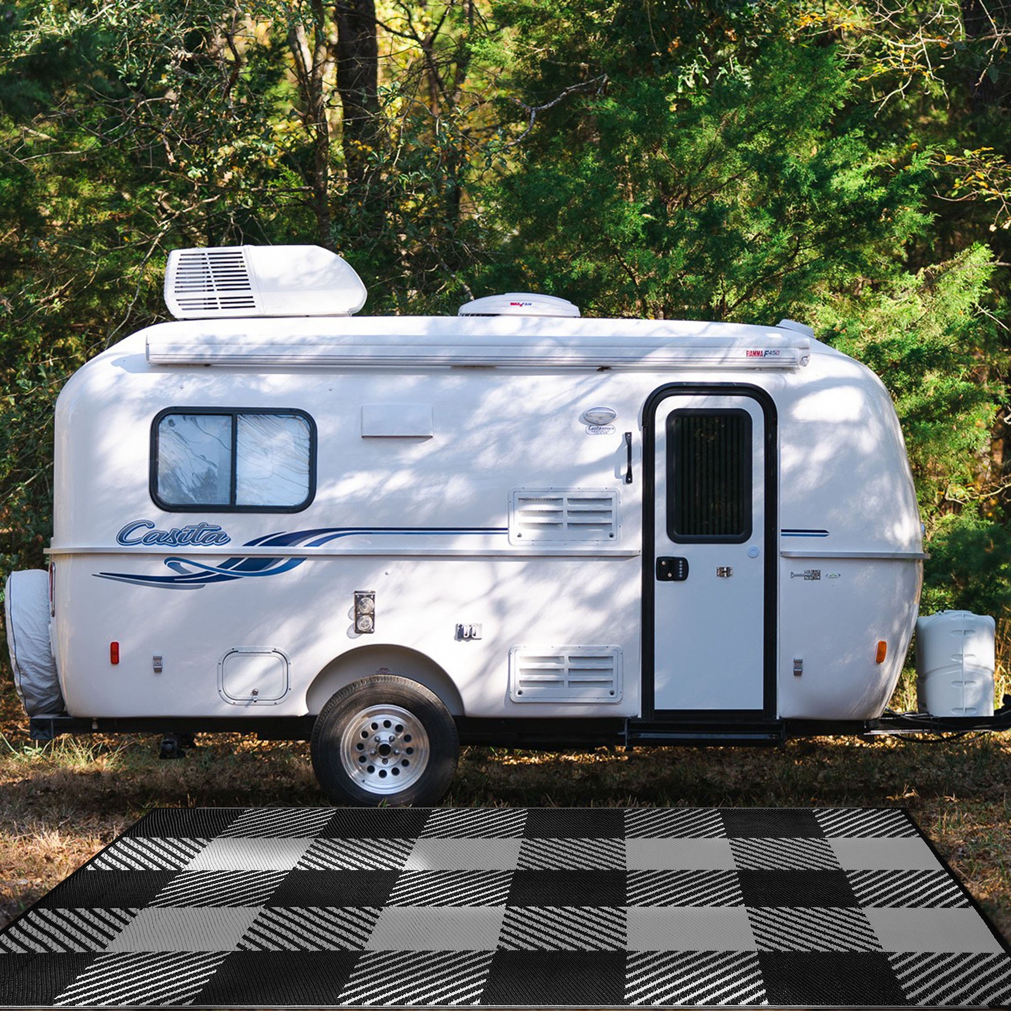 Lush Ambience Black and White Outdoor Rug For Patios, Backyards, Decks