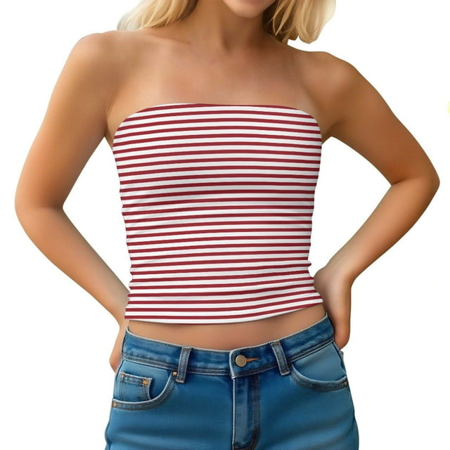 Hauts d'Été pour Femmes Sans Bretelles, Tube, Dos Nu, Mignons, Vêtements d'Été pour Femmes pour Magasinage, Sorties, Plage, Boîte de Nuit, Fête, Soirée