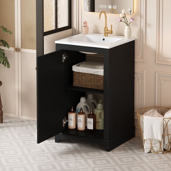 WGYPRIME 20" Bathroom Vanity with Sink, Freetanding Bathroom Cabinet with Soft Closing Door and Adjustable shelf, Modern Style Bathroom Vanity
