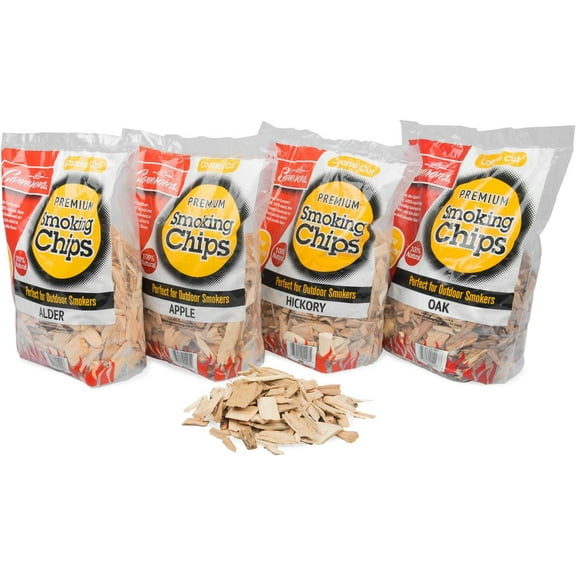 Camerons All Natural Wood Chips for Smoker, 4 Pack - Apple, Hickory, Oak, Alder -260 Cu In Bag, Approx 2lbs ea - Kiln Dried Coarse BBQ Grill Wood Chips- Barbecue Grilling Variety Pack