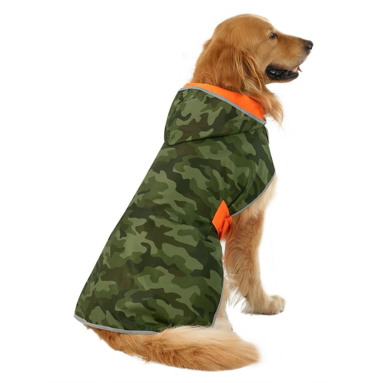HDE Reversible Dog Raincoat Hooded Slicker Poncho Rain Coat Jacket for Small Medium Large Dogs Camo Orange L Walmart