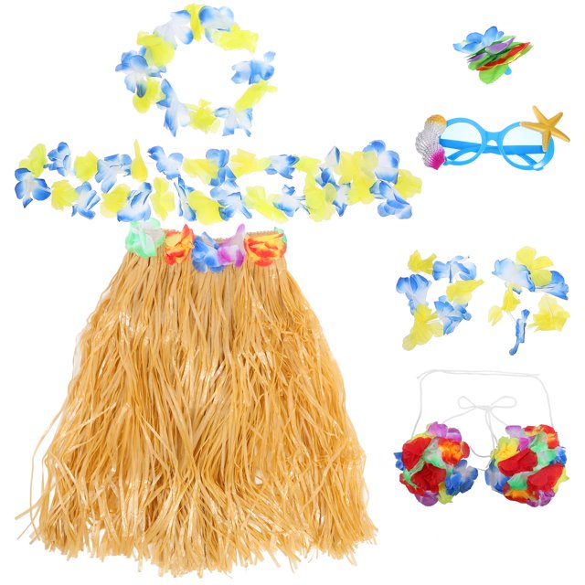 KAKOWELY 1 juego de decoración para fiesta hawaiana, falda hula, kit de accesorios para disfraz, accesorio para fiesta luau