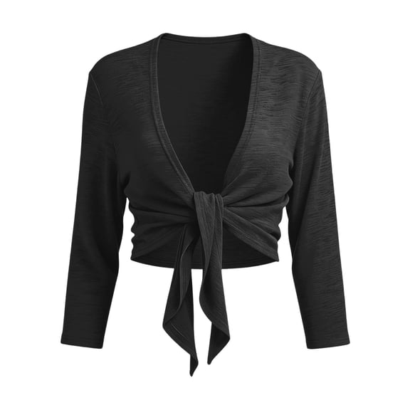 Women's Daily Tie Front Shrug 3/4 Sleeve Bolero Cardigan Lightweight Summer Casual Beach Swim Cropped Cover Up Tops