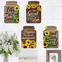 8Pcs Mason Jar Wall Decor Wooden,Mason Jar Plaque Rustic Sunflower Wall Sign Inspirational Home Wall Hanging Decoration for Kitchen Farmhouse Bar Coffee