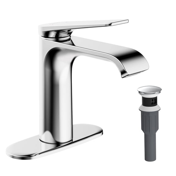 JOMOO Waterfall Bathroom Faucet, Spin-Lock Quick Install, Low-Lead Brass, Pop-Up Drain Included, Chrome