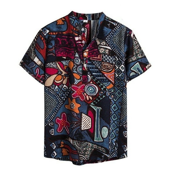 RKSTN Mens Shirts Short Sleeve Cardigan Short Sleeve Hawaiian Beach Flower Shirt Turtleneck Shirt Hawaiian Shirts for Men