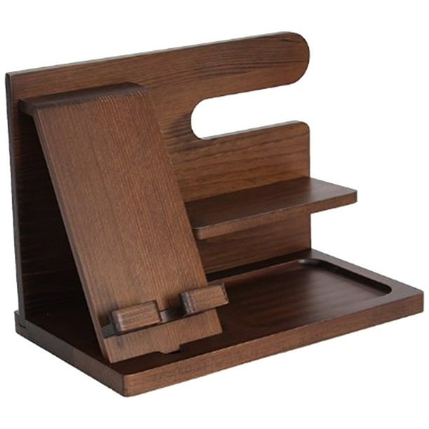Estantes de almacenamiento creativos estación de acoplamiento de teléfono de madera para relojes joyería y gafas