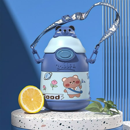 

Children Bottle For Outdoor Water Cup Travel School Straw Mug Kawaii Gift Stainless Steel With Shoulder Strap