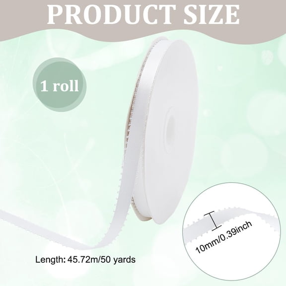 White Picot Ribbon 50 Yards Satin Ribbon 0.4 Inch Craft Fabric Ribbon White Ribbon Polyester Ribbon with Picot Edge for Gift Wrapping Floral Bouquets Wedding Bow Making
